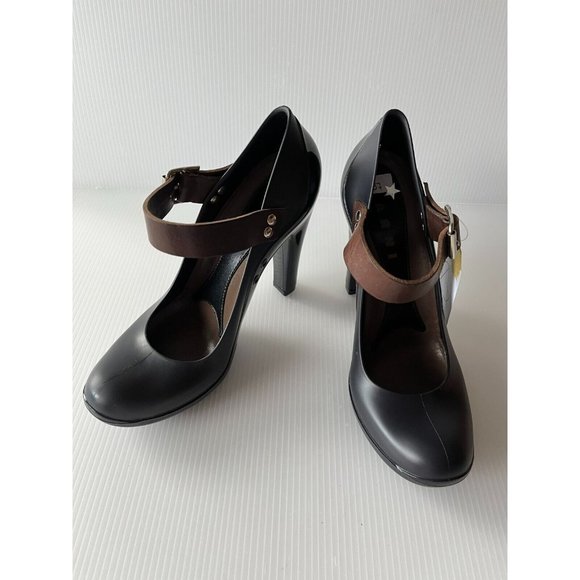 Marni Navy Blue Rubber Mary Jane Pumps Heels W/ Brown Strap Size 7 (US) 37 (IT) - Picture 2 of 11